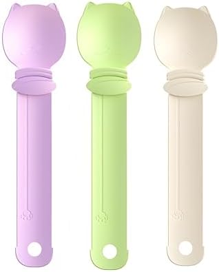 Cat Strip Feeder Spoon - Squeeze & Lickable Treat Dispenser for Wet Food, Multi-Purpose Pet Food Can Accessory (Assorted Colors) (Purple+Green+Beige)
