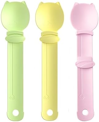 Cat Strip Feeder Spoon - Squeeze & Lickable Treat Dispenser for Wet Food, Multi-Purpose Pet Food Can Accessory (Assorted Colors) (Green+Yellow+Pink)
