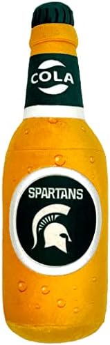 NCAA MICHIGAN STATE SPARTANS BEER BOTTLE PLUSH DOG & CAT SQUEAK TOY - Cutest STADIUM SODA BOTTLE SNACK Plush Toy for DOGS & CATS with INNER SQUEAKER & Beautiful Football/Basketball Team Name/Logo