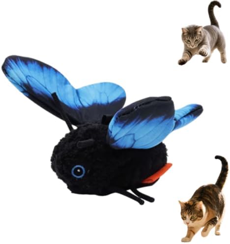 Smart Sensing Automatic Flapping Butterfly Cat Toy, Interactive Electric Pet Play Toy, Realistic Wing Motion Encourages Stalking, Rechargeable Self Play Stimulating Motion Activate，Blue