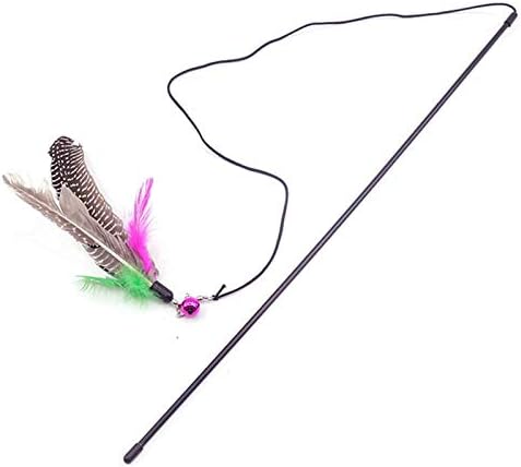 Cat Interactive Toy Stick Feather Wand with Small Bell Mouse Cage Toys Plastic Artificial Colorful Cat Teaser Toy Pet Supplies (Tpye1)