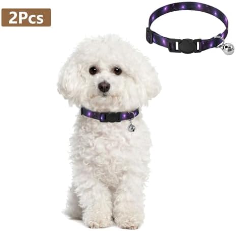 Galaxy Starry Night Purple Soft Cat Collar, 2 Pack Collar with Bell for Dog Puppy