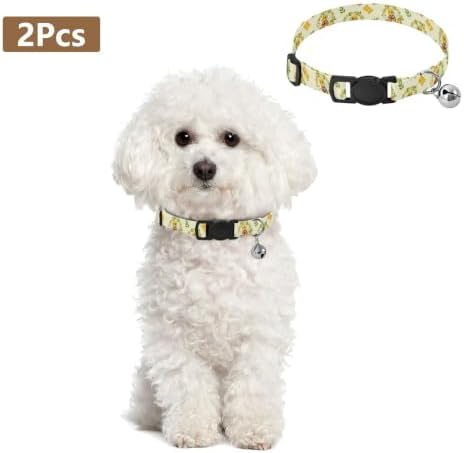 Cute Cartoon Bees Honey Cat Collar with Bell 2 Pack Kitten Collar Adjustable 10.6 to 17.1 Inches