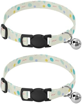 Retro Geometric Shapes Cream Easy to Wear Kitten Collar 2 Pack Collars for Cats