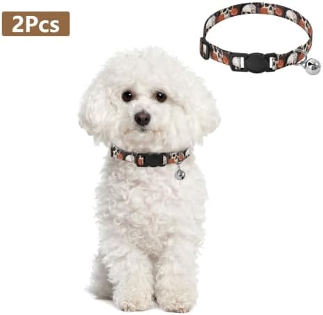 Vintage Flowers Skulls Cat Collars with Bell 2 Pack Small Dog Collar Adjustable 10.6 to 17.1 Inches