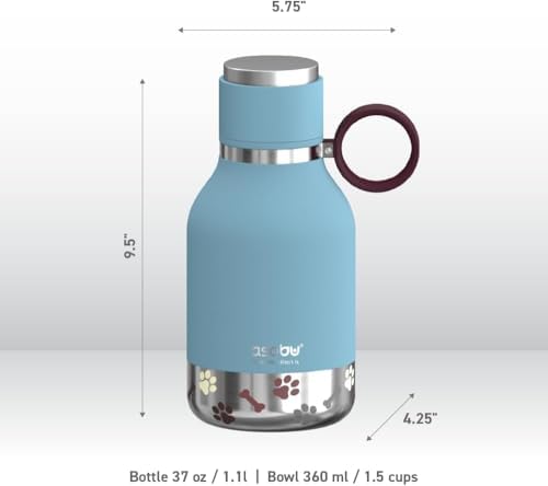 Asobu Dog Bowl Attached to Stainless Steel Insulated Travel Bottle for Human 37oz/1.1 Liter (Blue)