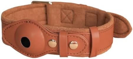 Genuine Leather Dog Collar with Smart Tag Holder Compatible with AirTag, Scratch-Resistant Finish, Microfiber Lining, Adjustable Design for All Breeds (Brown, Medium: Width = 1.2"; Neck = 12" - 18")