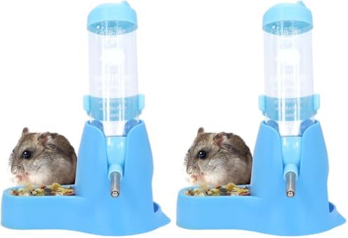 3 in 1 Hamster Hanging Water Bottle Pet Auto Dispenser with Base for Dwarf Hamster Mouse Rat Hedgehog (125ML, Blue) (Pack of 2)