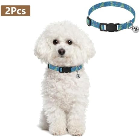 2 Pack Kitten Collars Cartoon Dinosaur Listening Music Cat Collar Breakaway with Bell, Adjustable Length 10.6" to 17.1"