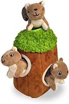 Glow Pups Squirrel in Tree Hide and Seek Plush Squirrel Inside Trunk Interactive Burrow Dog Toy for Small and Medium Size Dogs, Tree with Squirrels