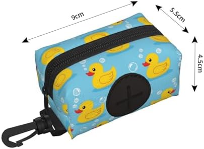 Dog Poop Bag Holder Zippered Pouch Yellow Rubber Ducks Soap Bubbles Blue for Walking, Hiking, Running And Traveling