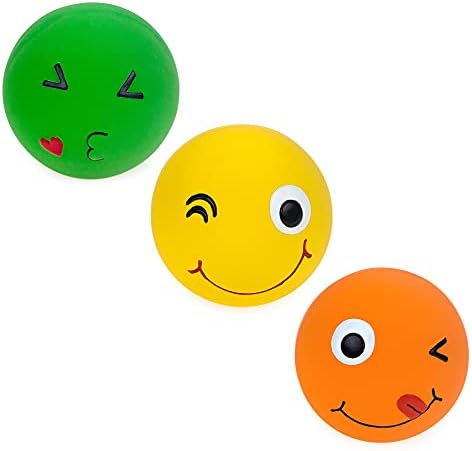 CHIWAVA 3PCS 2.7'' Latex Squeaky Dog Toy Smiley Face Balls for Medium Dogs