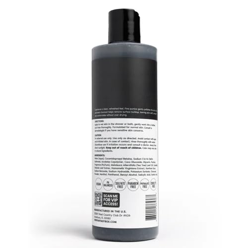 Her Fantasy Box | Charcoal Detox Exfoliating Body Wash – Activated Charcoal & Pumice Deep Cleanser with Tea Tree & Eucalyptus, Refreshing Exfoliation for Smoother Skin, Vegan & pH Balanced (16 oz)
