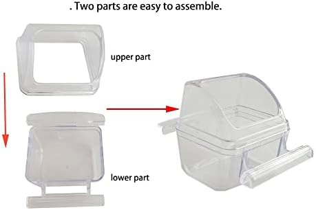 2 Pack Bird Feeders for Cage No Mess Parakeet Food Bowl with Cover Clear Hanging Parrot Water Dispenser Perch Cup Waterer Bird Dishes Seed Cage Cups Slot Replacement Feeder Bowls