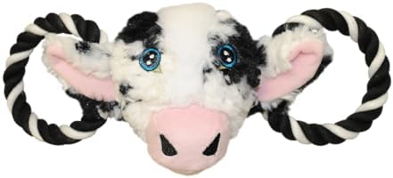 Jolly Pets Tug-A-Mal Cow Squeaky Tug Dog Toy, Small