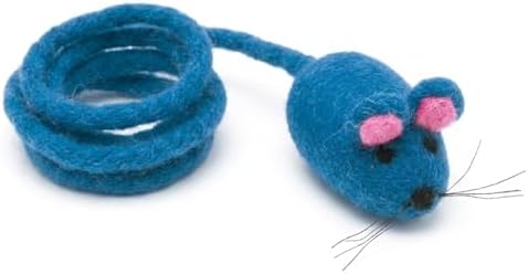 Glaciart One Felt Mouse Cat Toy – Soft Fuzzy Enrichment 100% Natural Wool - Interactive Catnip Play Cat Toy Set - Safe for Pets, Non-AZO Colored Dyes - 42” Long