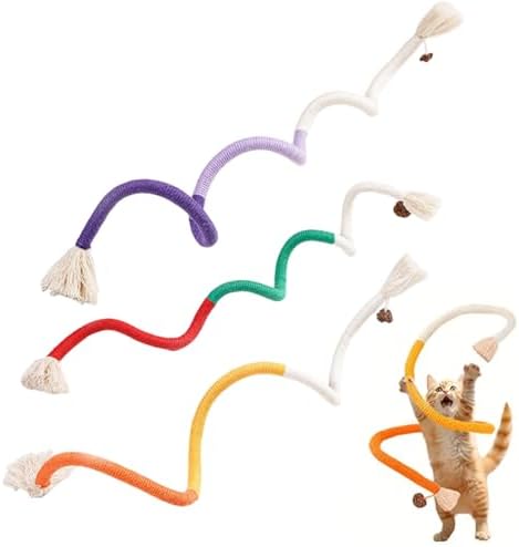 Cat Chew Rope Toys 3PCS Catnip Infused Dental Chew Ropes 27.6 Inch Interactive Indoor Kitten Toys for Teething Cleaning Teeth and Play