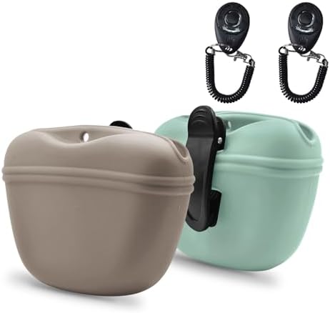 AUDWUD Silicone Dog Treat Pouch with Clicker Magnetic Closure Secure Clip