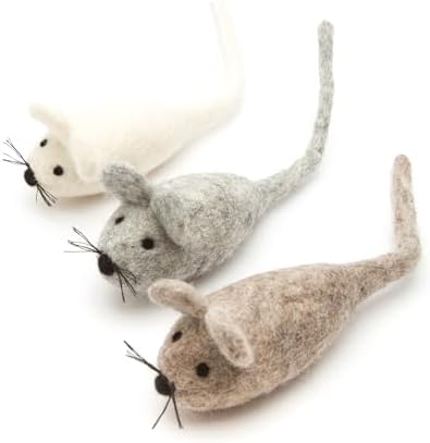 Glaciart One Felt Mouse Cat Toy – 3 Pcs | Soft Fuzzy Enrichment 100% Natural Wool - Interactive Catnip Play Cat Toy Set - Safe for Pets, Non-AZO Colored Dyes