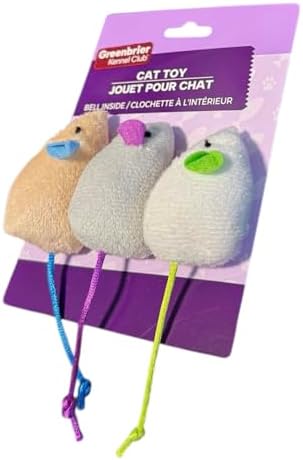 Plush Mouse Cat Fun with Bell Inside, Multicolor, 3 Pack