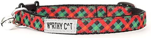 THE WORTHY DOG Christmas Patterns, Breakaway Cat Collar with Bell, Multi