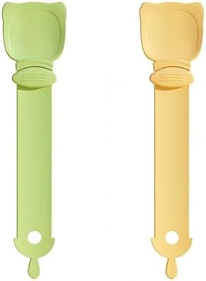 Multifunctional Cat Strip Squeeze Spoon - Cute Cat Head Feeder, 3 Color Strip, Wet Food Dispenser & Treat Spoon (Pet Supplies) (Green-1PCS+Orange-1PCS)