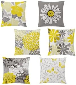 Yellow Throw Pillow Covers 20x20 Set of 6, Large Daisy Floral Home Decor | decorative daisy dahlia, Botanical floral, Large Throw Pillow Size, Breathable Linen, summer Decor Couch Sofa Living Room
