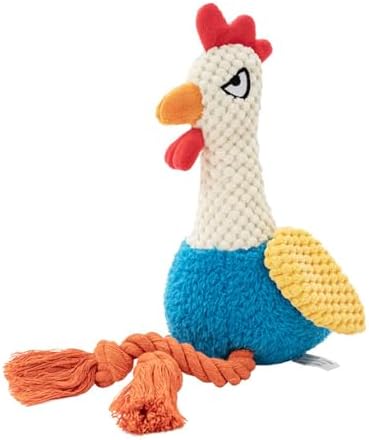 Chicken Dog Toy with Sound, Rope Legs for Small Medium Dogs, Colorful Rooster Toy for Tug and Play (Blue)