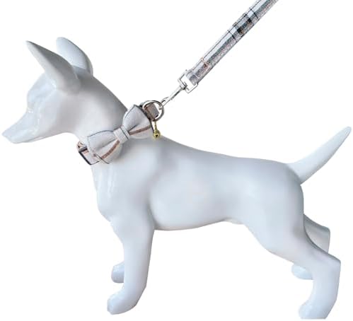Yizepet Dog Collar and Leash Set-Plaid Puppy Collar with Bow Tie - Adjustable pet Collar for Dogs with Bell, Stylish Pattern for Small Medium or Large Boy and Girl Dog