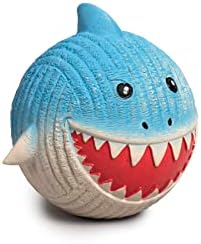 HuggleHounds Ruff-Tex Latex Ball Dog Toy - Dog Toys Rubber, Puppy Toys, Puppy Essentials, Heavy Duty Squeaky Ball for Small, Medium & Large Dogs, All Breeds - Finn the Shark, Large