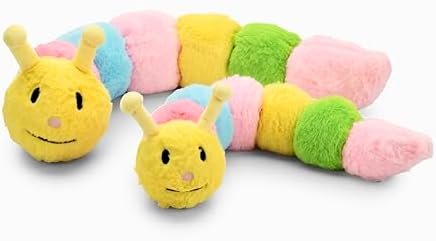 Flourish Pets 3 in 1 Multi-Layer Chew Toy for Active Dogs | Non-Toxic BPA Free Double Stitched Soft Fabric Exterior Dog Toys | Long-Lasting Dog Plush Toys - Large Caterpillar (30″)