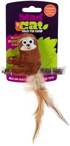 Mad Cat Sloth with Sticks Catnip and Silvervine Plush Cat Toy, Pack of 4