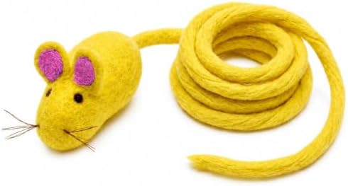 Glaciart One Felt Mouse Cat Toy – Soft Fuzzy Enrichment 100% Natural Wool - Interactive Catnip Play Cat Toy Set - Safe for Pets, Non-AZO Colored Dyes - 100” Long