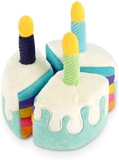 P.L.A.Y. Cute Plush Dog Toys - Birthday Party Celebration Themed Durable Squeaker Chew Toy, for Puppies & Small, Medium, Large Dogs - Machine Washable, Recycled Material (Bone-appetite Cake, Medium)