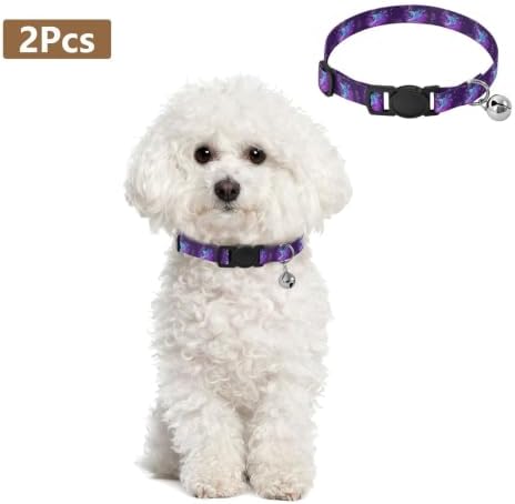 2 Pack Kitten Collars Glowing Pastel Butterflies Collar with Bell for Dog Puppy, Adjustable 10.6 to 17.1 Inches