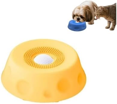 Slow Feeder Dog Bowl with Roll Ball, Slow Down pet Eating, Lick Toy, Yellow
