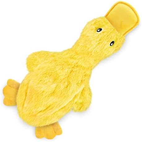 Squeaky Duck Dog Toy, No Stuffing Crinkle Plush Dog Toys for Small Medium Large Dogs, Interactive Durable Chew Toy for Puppies, (Crinkle Duck (Yellow))
