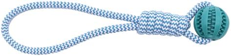 Mira's Pocket Indestructible Chew Toy for Aggressive Chewers - Durable Rubber Dog Teething Ball with Rope, Boredom Relief Puppy Toys (Blue, Small)