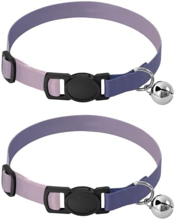 Purple Pink Gradient Comfortable Cat Collar, 2 Pack Decorative Pet Collar with Bell