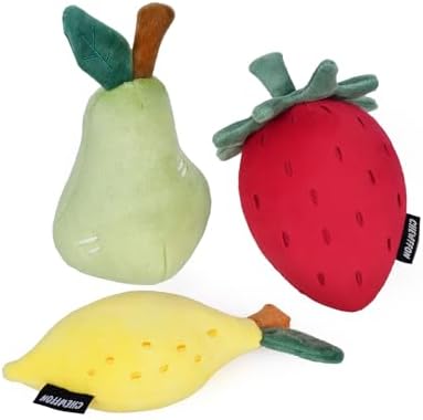 CHEWFFON Squeaky Plush Dog Toy, 3-Piece Fruit Set