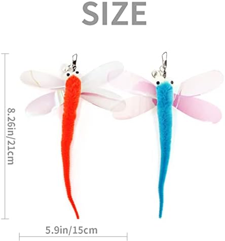 Cat Big Eye Dragonfly Toys Replacement Cat Toy Wand Refills, 6 Pieces Big Eye Dragonfly Cat Toy Feathers Refill, Interactive Cat Teaser Wand Attachments, with Bell