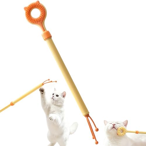 Versatile Cat Interactive Touch Toy, Retractable Pet Gentle Patting Deep Massage Stick, Interactive Head Tail Cat Teaser Wand Toy for Indoor Training Bonding Socialization