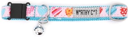 THE WORTHY DOG Summer Patterns, Breakaway Cat Collar, with Bell, Pink