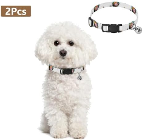 Colorful Flowers Dog Collars for Small Dogs, 2 Pack Breakaway Cat Collars with Bell