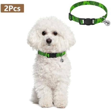 Green Tropical Leaf Frog Cat Neck Collar, 2 Pack Dog Bell Collar
