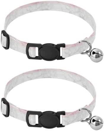 White Marble Collar for Cats, 2 Pack Kitten Collar with Bell
