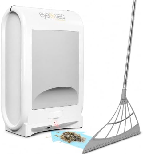 EyeVac Pro & Squeegee Broom Bundle - Touchless Vacuum Automatic Dustpan with Multisurface Broom - Great for Pet Hair, Dirt & Debris, Corded Bagless Canister Vacuum, 1400 Watt (White)