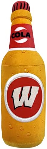NCAA WISCONSIN BADGERS BEER BOTTLE PLUSH DOG & CAT SQUEAK TOY - Cutest STADIUM SODA BOTTLE SNACK Plush Toy for DOGS & CATS with INNER SQUEAKER & Beautiful Football/Basketball Team Name/Logo