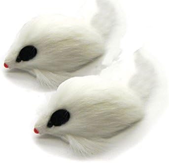 Kats'N Us 2 Inch Real Rabbit Fur Long Hair Mouse Cat Toy (2, White)