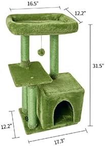 FISH&NAP Cute Cat Tree Kitten Cat Tower for Indoor Cat Condo Sisal Scratching Posts with Jump Platform Cat Furniture Activity Center Play House Green | FISH&NAP For Indoor Jump Platform Activity Center Play House Green